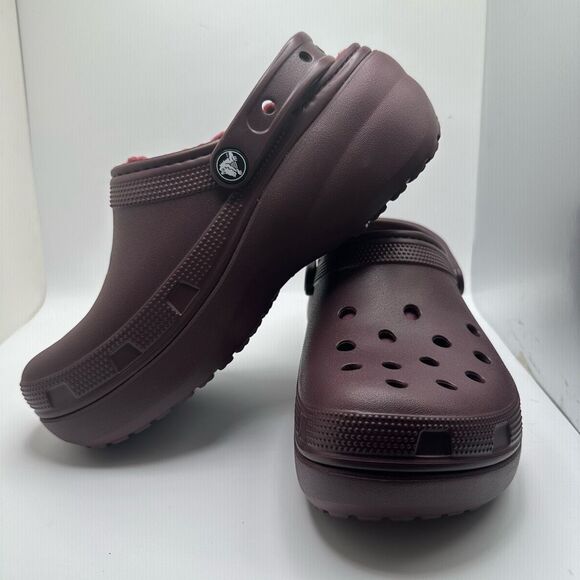 CROCS CLASSIC PLATFORM LINED CLOG MAROON WOMENS 8 - NEW - Picture 7 of 7